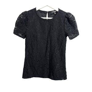 Express Black Lace Puff Sleeve Top XS Gothic Chic Short Sleeve Blouse